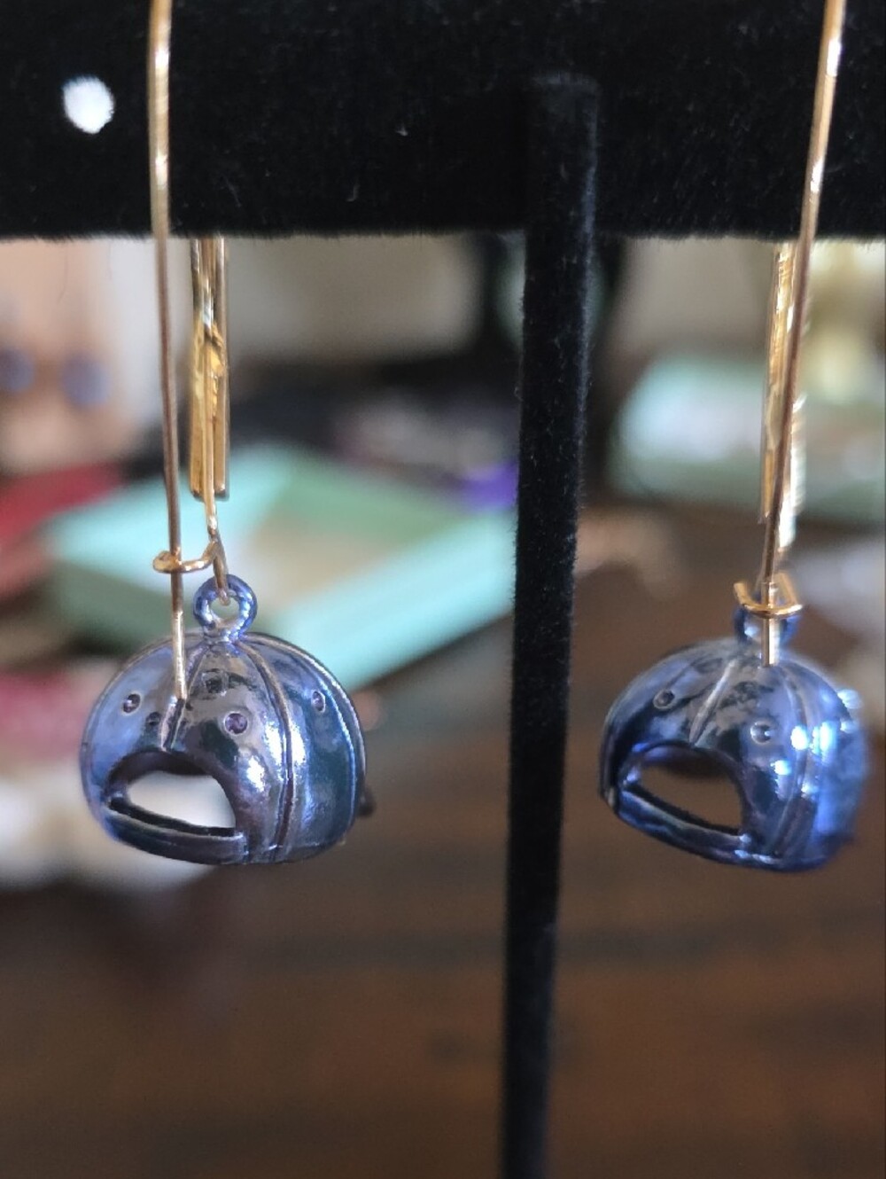 Patriotic Blue 'USA' Baseball Cap Crystal Earrings - Picture 3 of 4